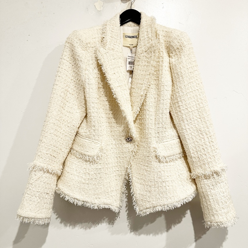 NWT L'Agence Kaisley Tweed Blazer in Vintage White Size 10 - Picture 6 of 16